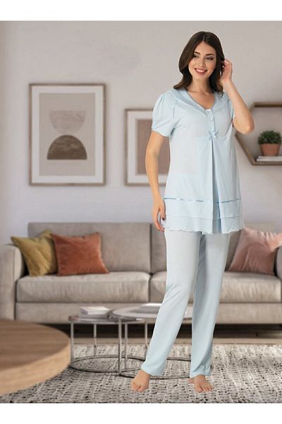 Effortt Set pijama de maternitate cu maneca scurta Effort 8022-albastru