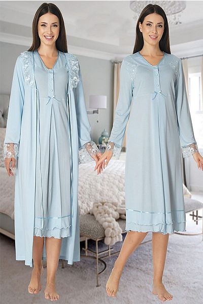 Effort Pijama Zerre Bebe Set cămașă de noapte cu mânecă lungă pentru maternitate, albastru, pentru femei