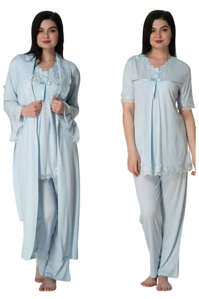 Effort Pijama Set pijamale lungi de maternitate albastru pentru femei cu halat 5034