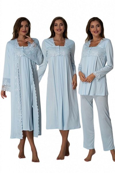 HAMİLE ÇARŞISI Effort 7016 Blue Maternity 4 Piece Set