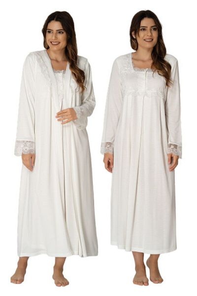 Effort Pijama Effort Ecru Maternity Long Sleeve Nightgown Dressing Gown Set 2402