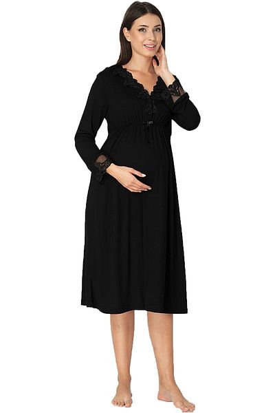 Effort Pijama Zerre Bebe Women's Black Long Sleeve Maternity Nightie 8093
