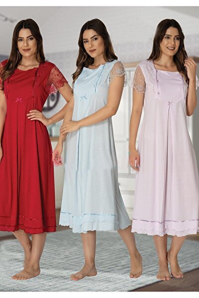 ByLohusa Βαμβακερό νυχτικό εγκυμοσύνης και μετά τον τοκετό με δυνατότητα θηλα...