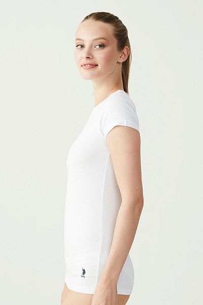 U.S. Polo Assn. Tricou alb cu mânecă scurtă cu decolteu O pentru femei Us.b1.66002
