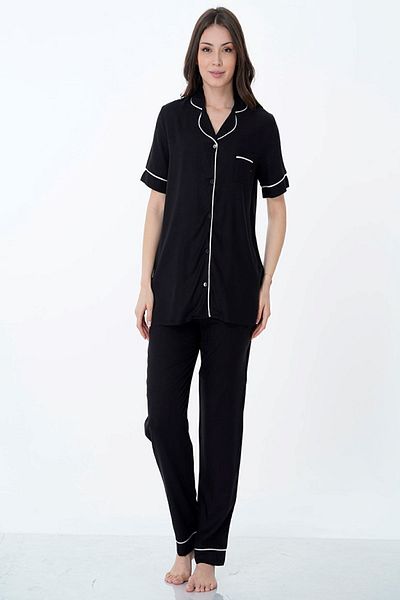 ByLohusa Effortt Black Buttoned Front Maternity Pajamas