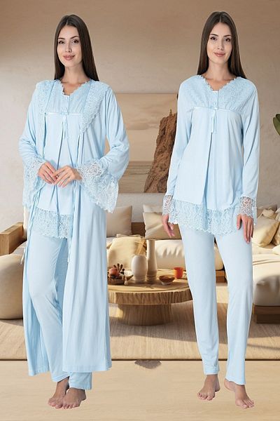 ByLohusa Set de pijama de maternitate Effortt Blue cu halat