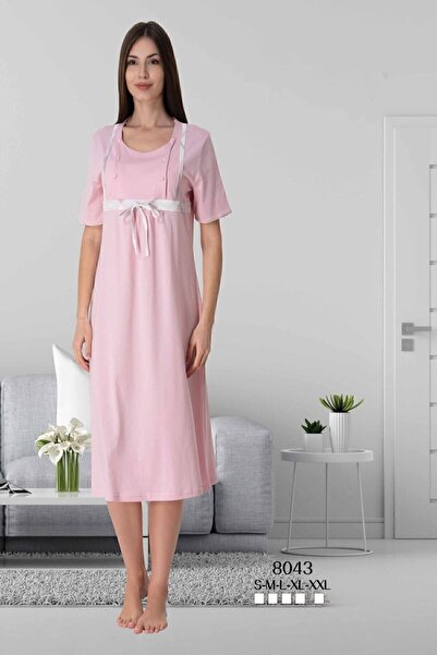 ByLohusa Βαμβακερό νυχτικό εγκυμοσύνης με άνετη εφαρμογή και δυνατότητα θηλασ...