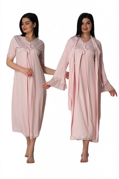 Effort Pijama Effortt Pink Maternity Short Sleeve Nightgown Set with Dressing Gown 5035