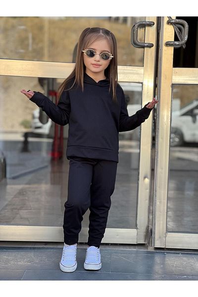renkli diyar Girl's Bottom Top Set Long Sleeve Hooded Sweat and Pant Double Set