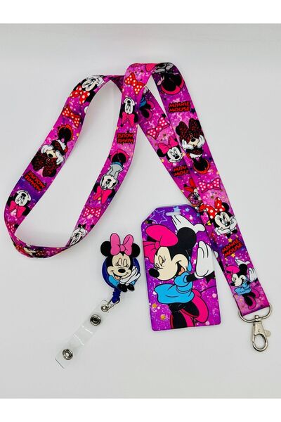 CİCCİBİCCİSHOP MOR ZEMİNLİ MİNİ BOYUN ASKI İPİ,KART TUTUCU ve PLEKSİ YOYO