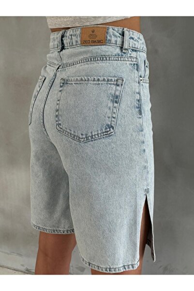 Zeo Basic YANLARDAN YIRTMAÇLI KOT ŞORT