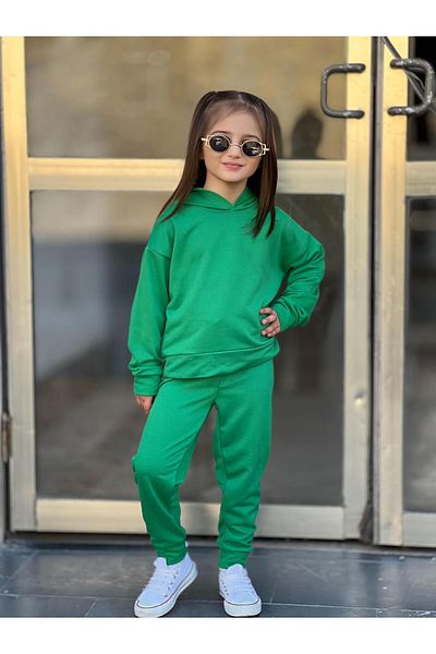 renkli diyar Long Sleeve Hooded Sweat and Trousers Set for Girl - Kres Kindergarten Primary School