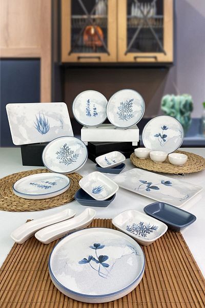 Keramika Blue Magic Stackable Breakfast Set 19 Pieces for 6 People