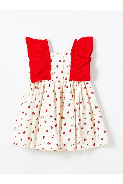 LC Waikiki Lcw Baby - Ecru Baby Girl Flower Patterned Square Collar Dress