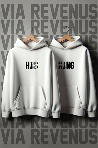 Vordevia Her King His Queen Printed - Hanorac combinat oversize pentru iubit