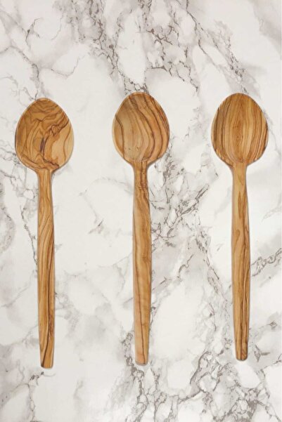 RATEK AHŞAP Zeytin Ağacından El Yapımı 2 Parça Tahta Kaşık (29 CM) | Büyük Bo...