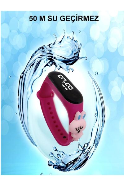 ZAVİRA Çocuk Kol Saati DOKUNMATİK LED SU GEÇİRMEZ Tavşan Karakterli Pembe