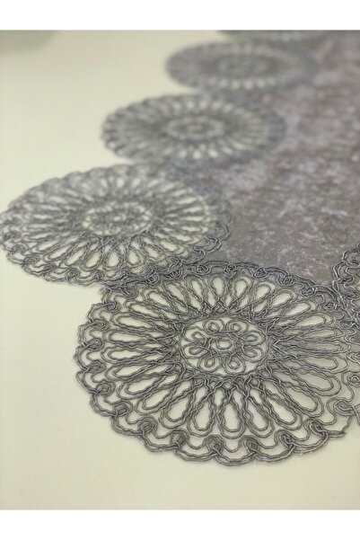 WENESSİ Anglez Cord Embroidered Velvet Runner Gray