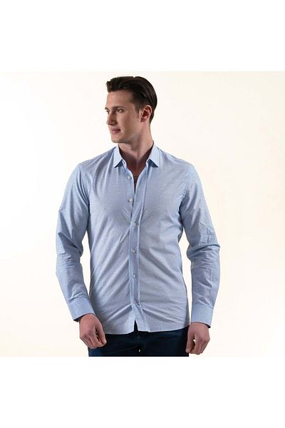 Exve Exclusive Cămașă elegantă pentru bărbați, slim, din bumbac, cu model alb pe albastru