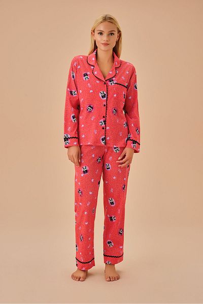SUWEN Panda Patterned Masculine Pajama Set