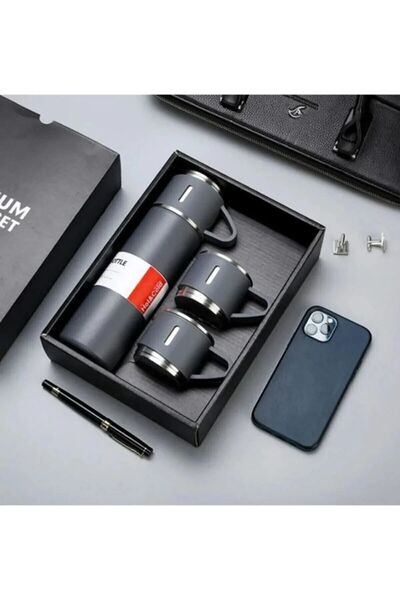 Genel Markalar Vacuum Termos Paslanmaz Çelik 500 Ml Sıcak-soğuk Termos Seti 3 Bardaklı