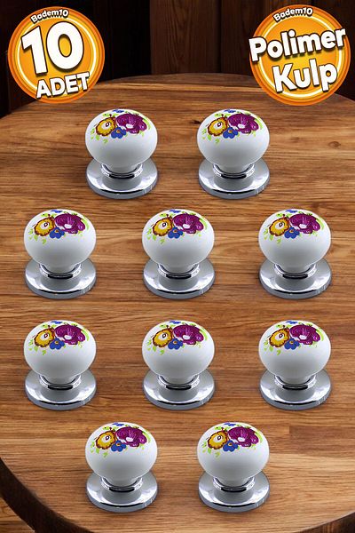 Badem10 Buton polimeric cu model de flori Mobilier cromat Sertar de bucătărie Dulap dulap 10 buc. Mâner Mâner