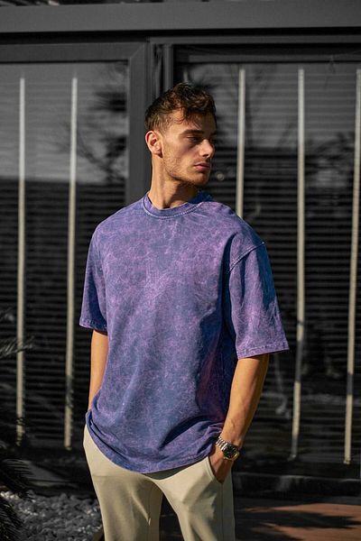 İLKCET MODA Λεπτομέρεια πλύσης Oversize Unisex χτενισμένο βαμβακερό μπλουζάκι