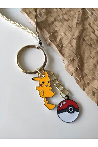 Esey Dizayn Pokemon Pikachu Poketopu Deri Aksesuarlı Anahtarlık