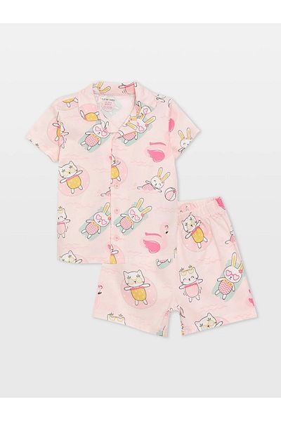 LC Waikiki LCW Baby Baby Girl Polo Collar Shorts Pajamas Set