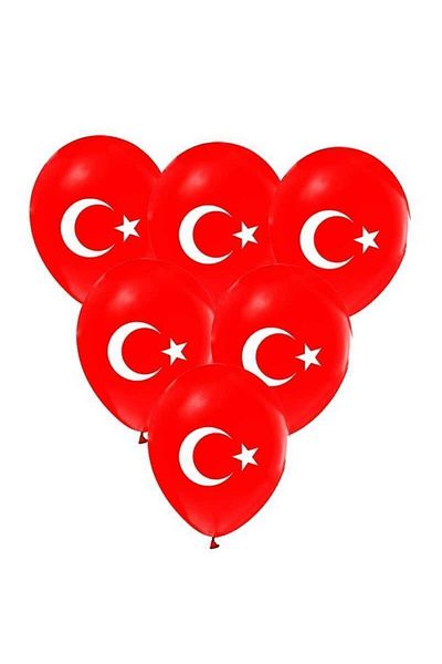 HKNYS 10 Pieces Flag Balloon Turkish Flag Red Printed Balloon Moon Star Balloon -helyum Compatible Flying Balloon