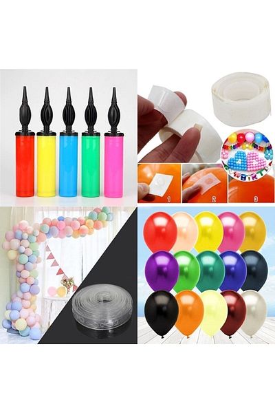 HKNYS 4 in One Balloon Pump-balloon Chain-balloon Tape-10 Metalic Balloons