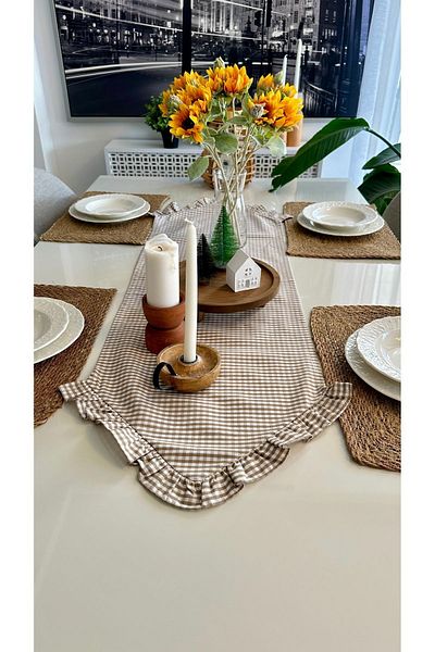 Decamor home Μπεζ Vintage Mini Gingham - Γωνιακό βολάν Runner