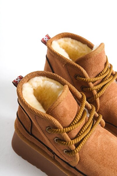 TRENDELLA Cizme de iarnă de damă bronzate - cu blană în interior și talpă groasă