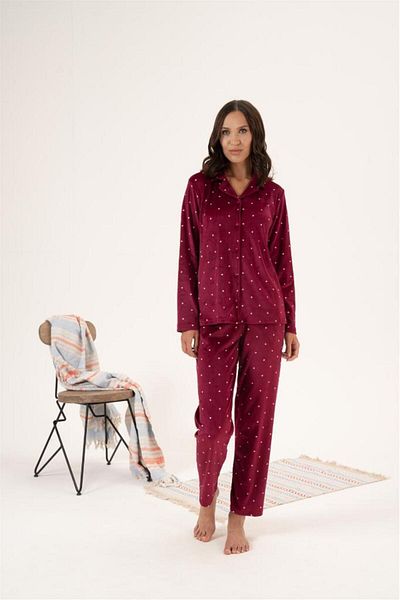 Estiva Star Pattern Front Buttoned Velvet Pajama Set