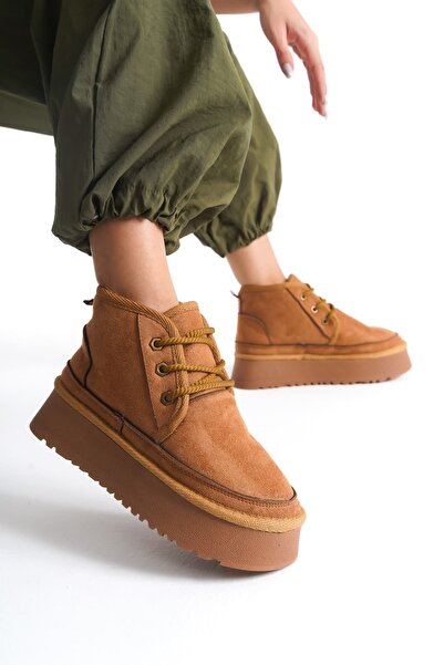 TRENDELLA Cizme de iarnă de damă bronzate - cu blană în interior și talpă groasă