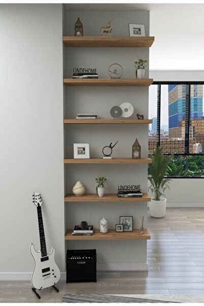 LİNDE HOME 6li Atlantik Çam Uçan Raf, Duvar Rafı, Kitaplık, Kütüphane