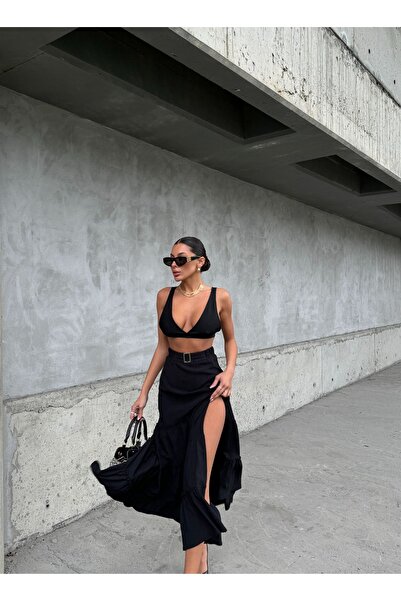 valioso تنورة شق مربوطة