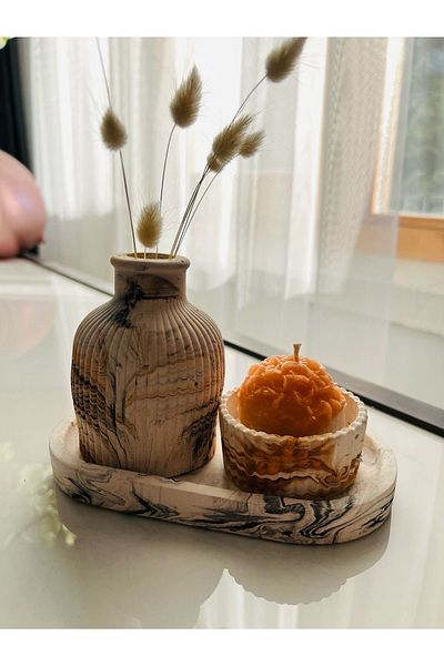 Home حامل شموع ومزهرية لتزيين المنزل باللون الأسود والبني