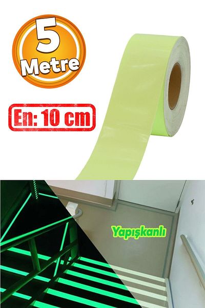 Badem10 Green Reflective Phosphorescent Strip Tape - Photolumen Night Glowing, Width:10 Cm 5 Mt Warning Tape