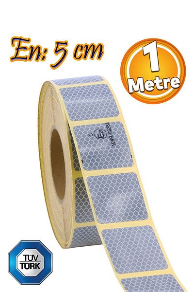 Badem10 White Tuvturk Approved - 5 Cm Reflective Phosphorescent Cut Strip Tape (1 Meter)