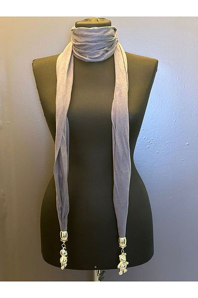Gönülden Tasarım 165x30 cm Ειδικού Σχεδίου Χτενισμένο Βαμβακερό Σάλι Φουλάρι με Αρκούδα με Αλυσίδα