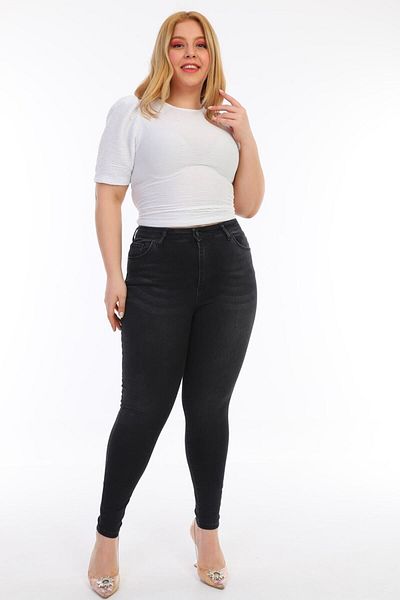 PodiumStar Women's Large Size Smoke Gray High Waist Full Lycra Slim Fit Jeans