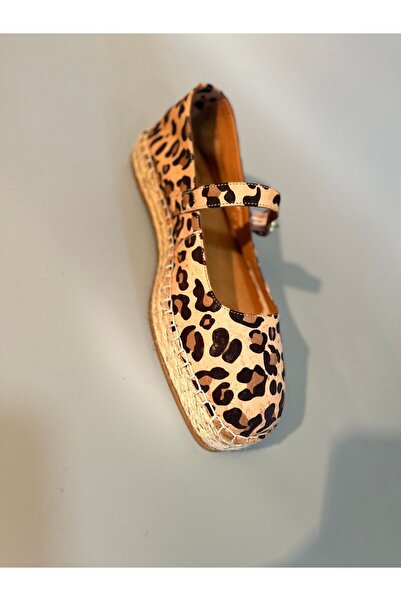 Butik Noble Shoes Hakiki Deri Leopar Espadril Ayakkabı