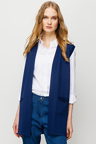 Desen Triko Women's Back Patterned Araboy Knitwear Vest Navy Blue