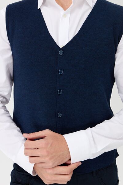 Desen Triko Чоловічий жилет з V-подібним вирізом з тонкого трикотажу, індиго