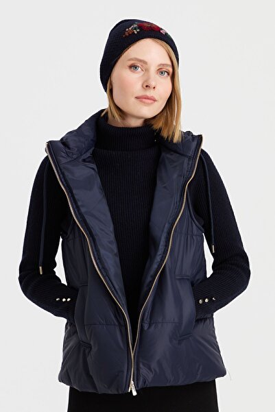 Desen Triko Women's Embroidered Wool Beret Dark Blue