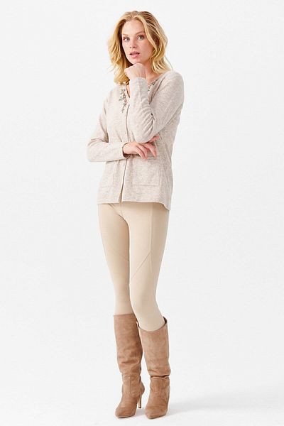 Desen Triko Women's V-Neck Embroidered Buttoned Thin Cardigan V.beige
