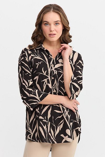 Desen Triko Women's Leaf Patterned Bat Sleeve Shirt Black