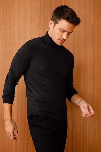 Desen Triko Ανδρικό Basic Full Fisherman Thin Knitwear Πουλόβερ Καπνιστό
