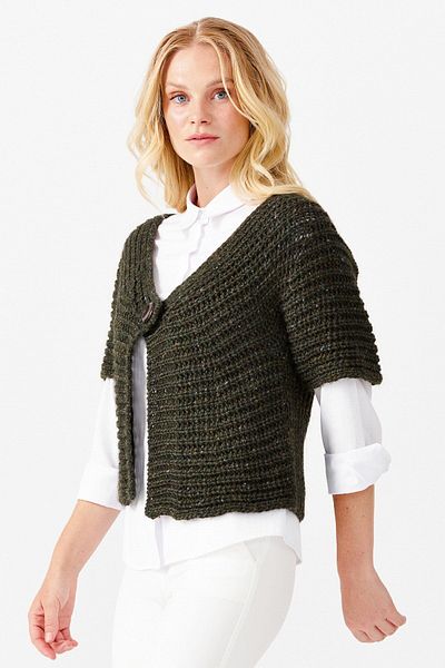 Desen Triko Women's V-Neck Single-Button Short Vest Green